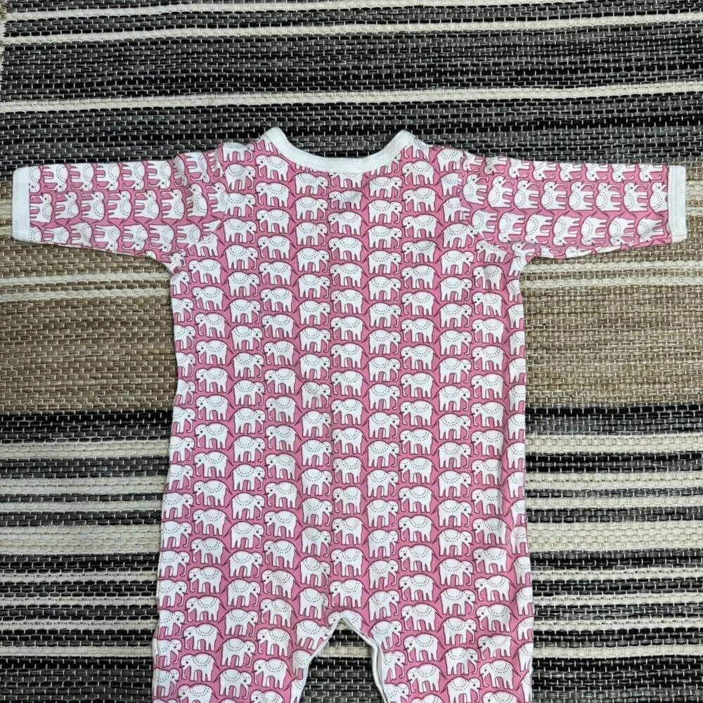 Roller Rabbit Hathi Elephant Print Footie Pajama One Piece Pink White Size 3-6MM